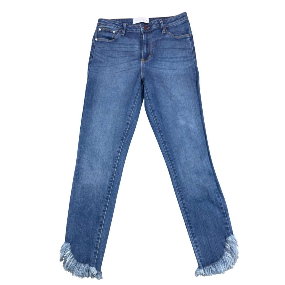 Just Black Denim Womens Skinny Jeans Medium Wash Frayed Tulip Hem Size 29 USA